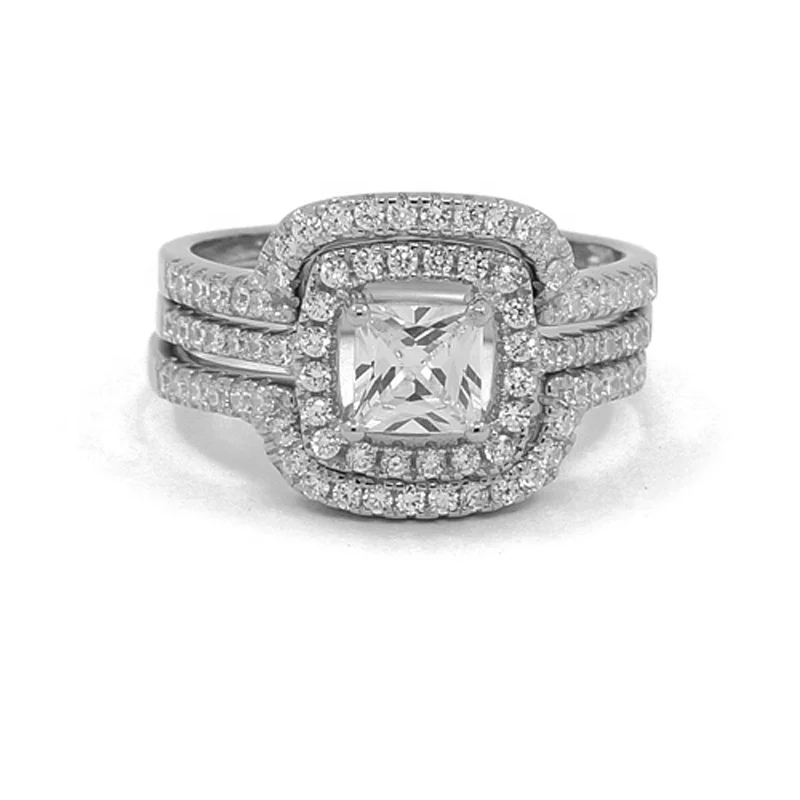 

Wholesale High Quality 925 Sterling Silver Three Piece Wedding Rings Set