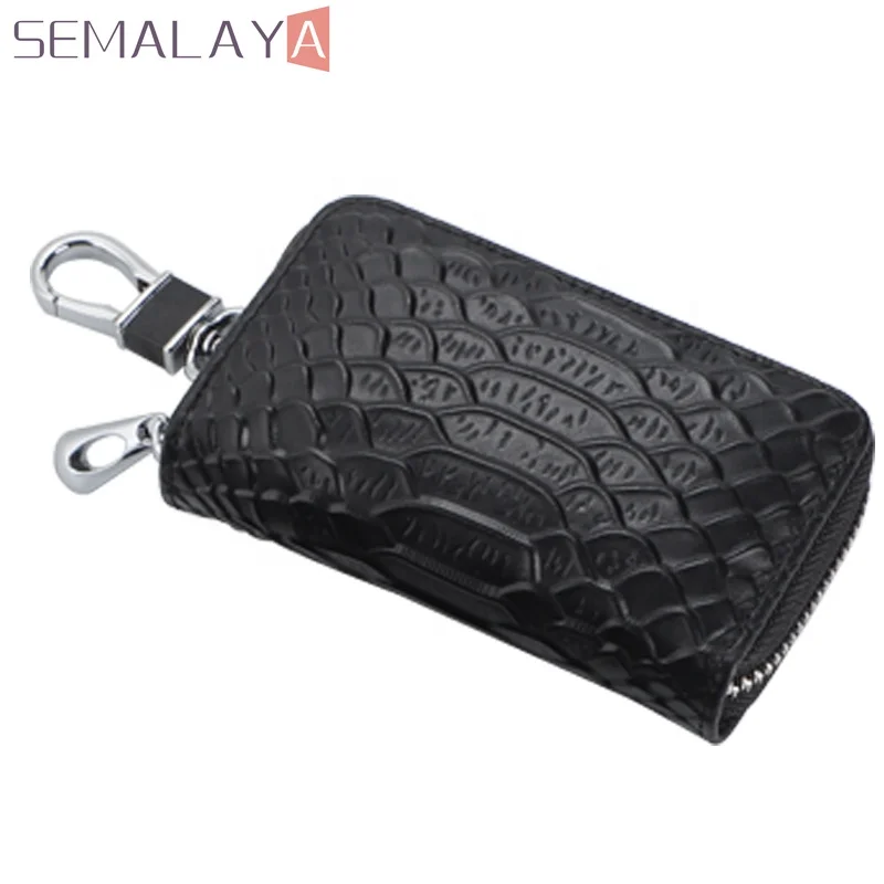 

Men Women Genuine Leather small pouch key rings with wallet accept custom logo key cases wallet zipper purse, Black