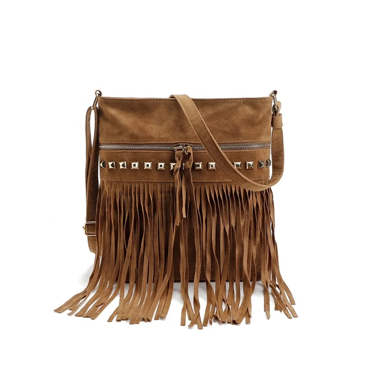 

Vintage Wholesale Rivet Fringe Tassels High Quality Women Crossbody Bags, Brown,black