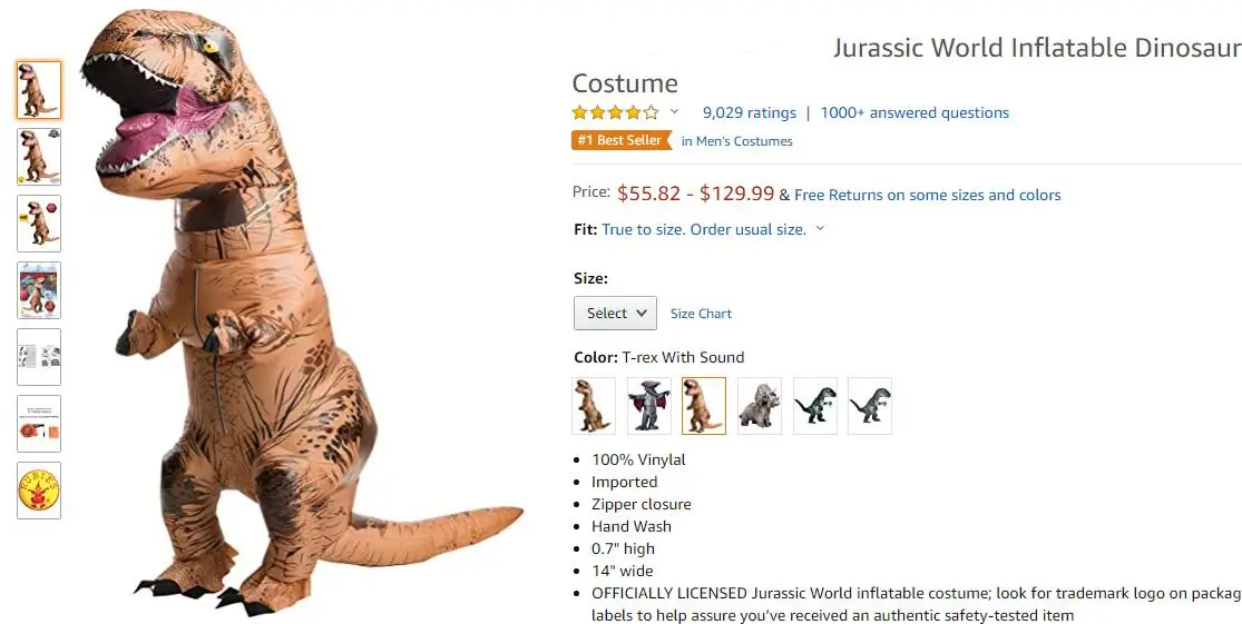 Dinosaur Tyrannosaurus Inflate Costumes Christmas Halloween Cosplay
