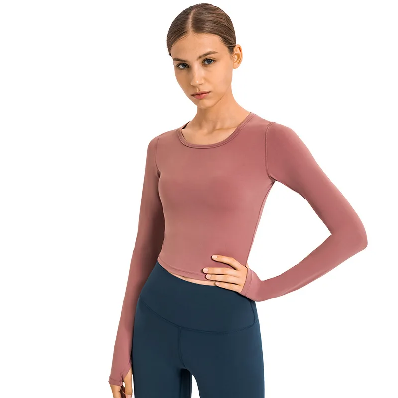 

Soft Nylon with Spandex Long Sleeve Crop Top High Quality Women's Shirts Gym Yoga Wear, Customized colors