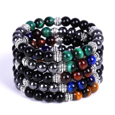 

Natural Stone Yoga Protection Bracelet Anxiety Stress Relief Bracelet Black Onyx Colorful Tiger Eye Hematite Bracelet