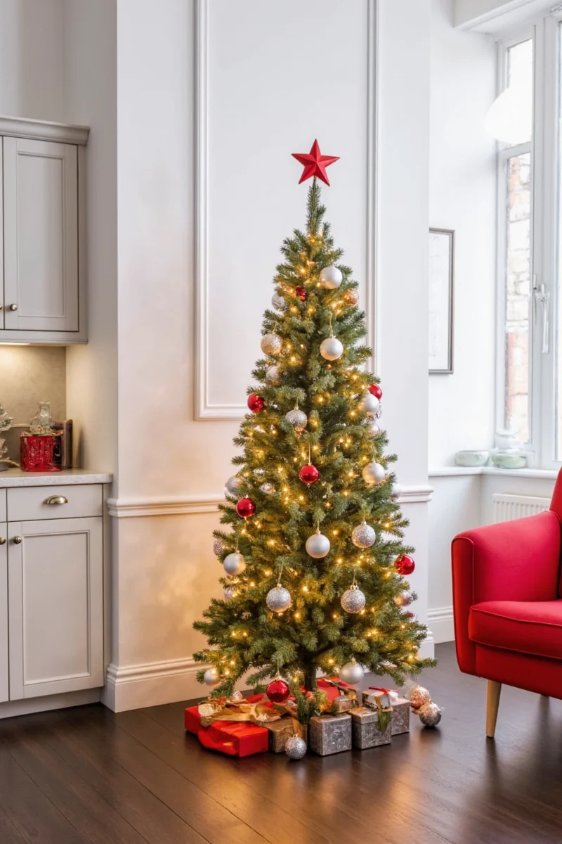 Festive throw blanket draped over an office chair