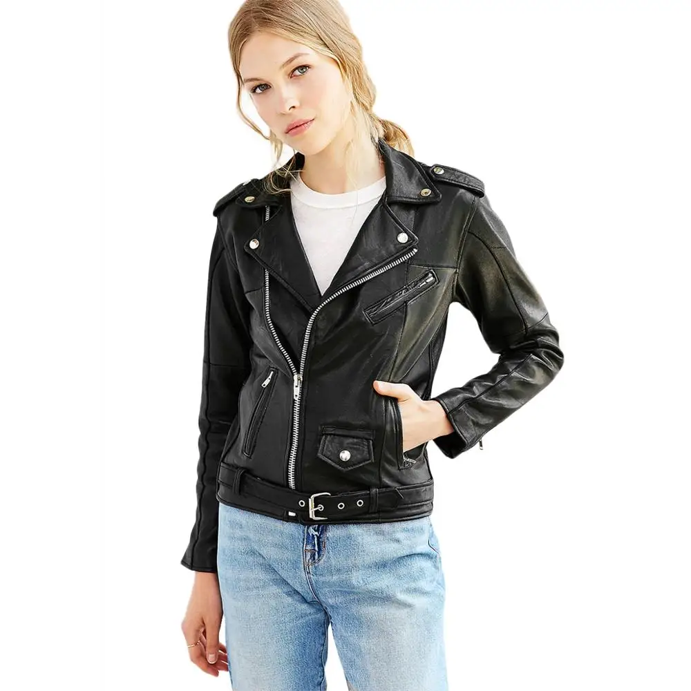 

Wholesale Classic Black Moto PU Leather Jacket For Women