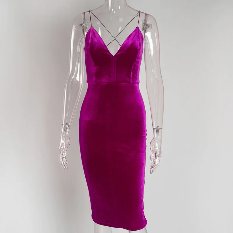 

2020 new arrivals summer deep V neck sexy backless women velvet cocktail dresses