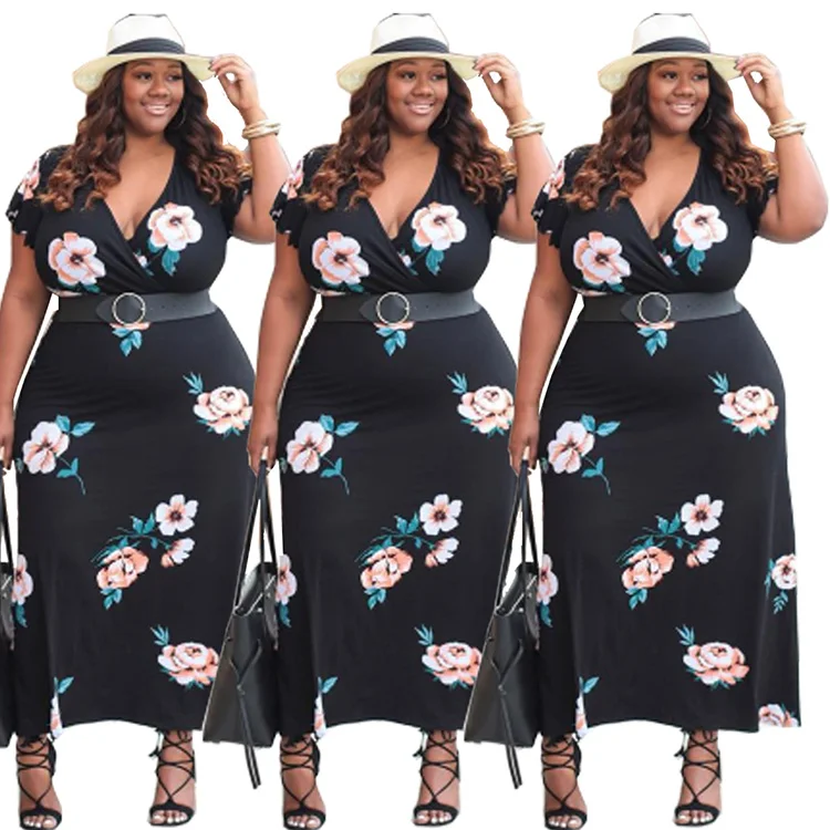 

Ladies summer clothes 5XL big size v neck women plus size dress