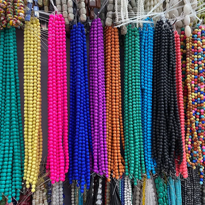

Factory direct supply 8mm volcanic stone natural colored volcanic stone round beads for jewelry making