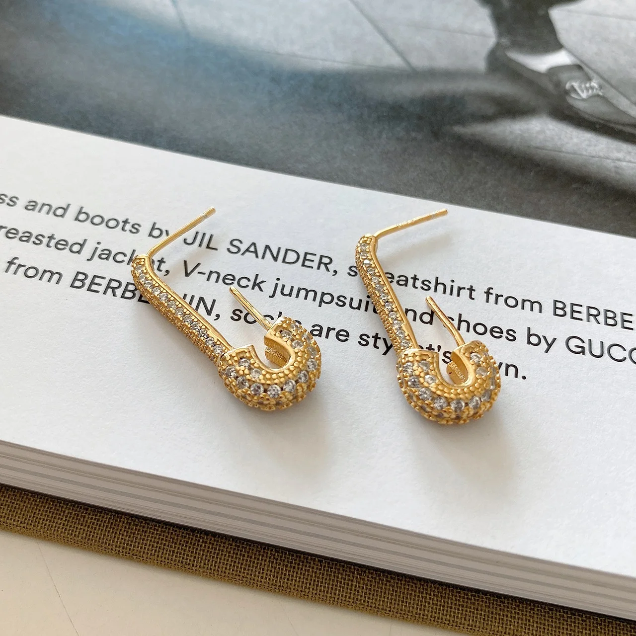 

Vianrla Sterling Silver Jewelry Pave Safety Pin Drop Earrings Gifts for Her