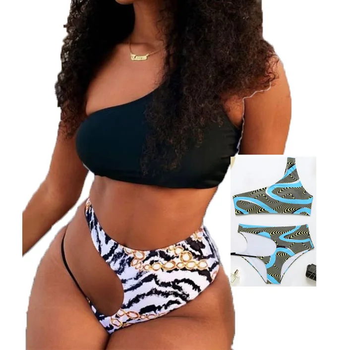 

One shoulder bikini set high waist two piece swimsuit women bathing suit woman sexy cut out swimwear 2 piece swimsuit 2021, Blue