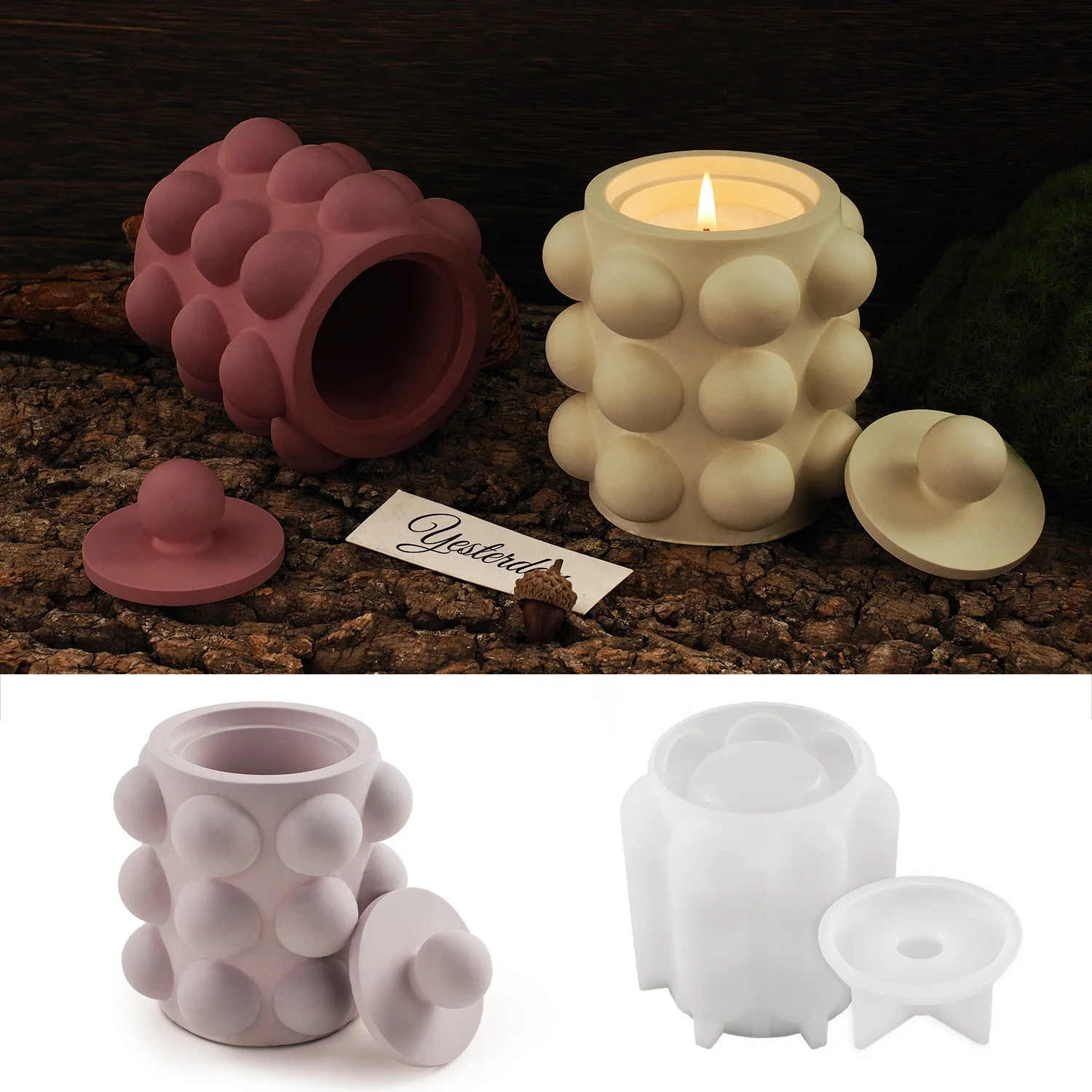 

CARATTE Bubble Polka Dot Candle Jar Silicone Mold With Lid Gypsum Concrete Flower Pot Vase Mold