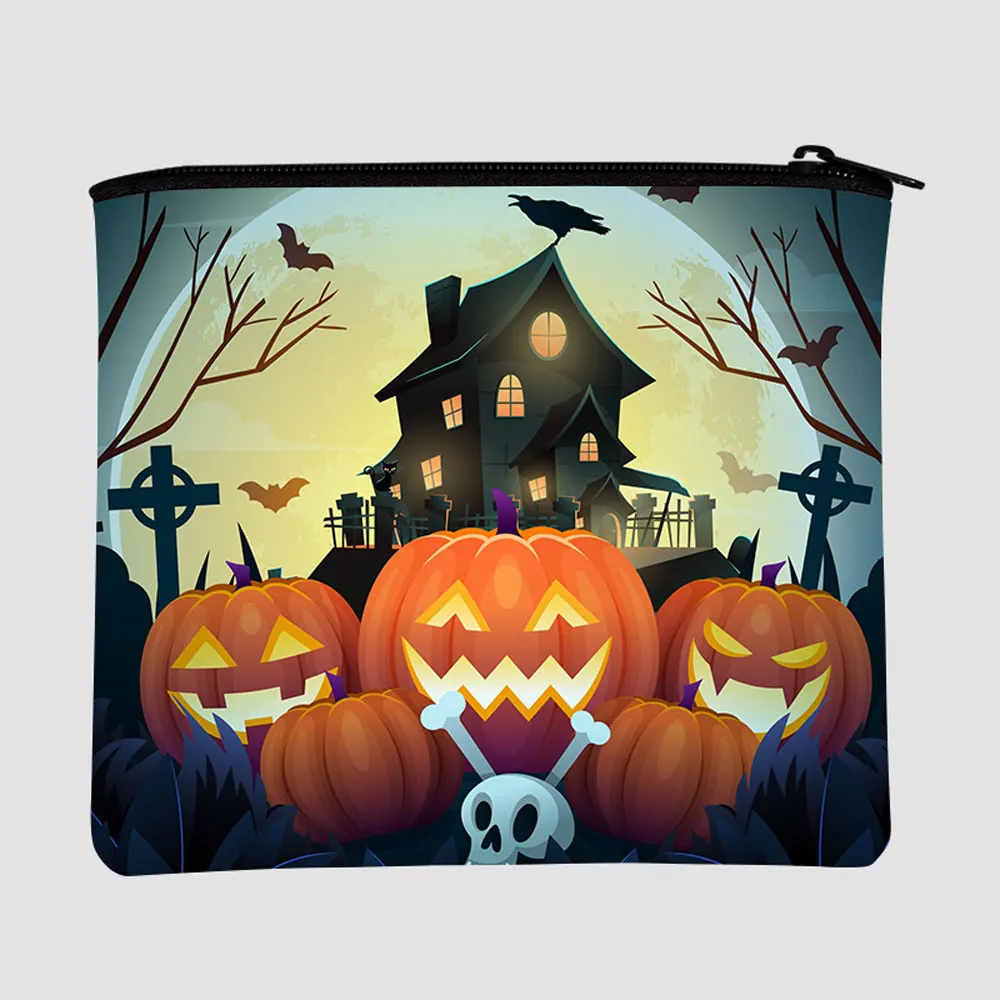 

custom Halloween zipper sublimation pouch cosmetic makeup bag small kid coin purse