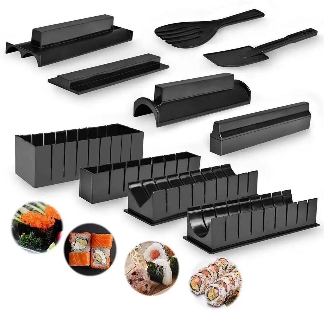 

Sushi Making Kit Complete Sushi Set for Beginners 10 Pieces Plastic Sushi Maker Tool, Black