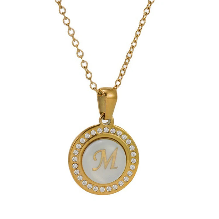 

Factory Price Stainless Steel Round Shell A-Z Initial Necklace Gold Plated Letter Necklace