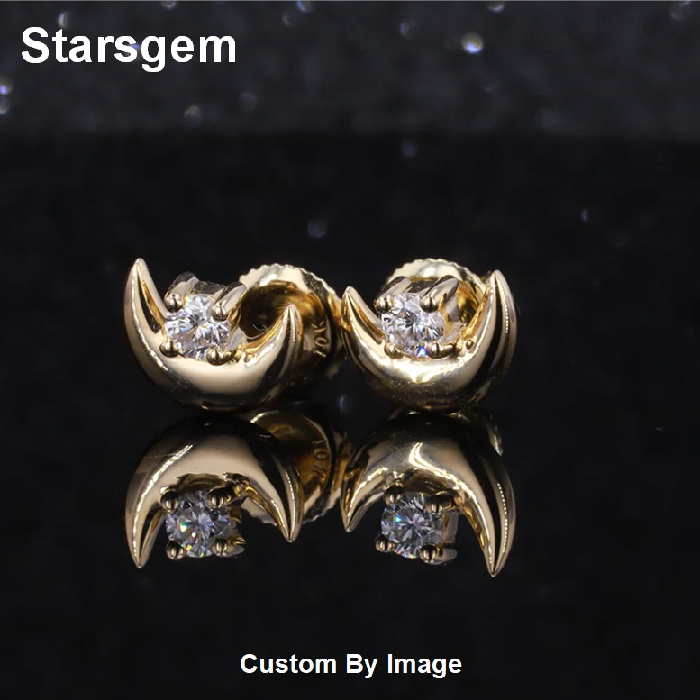 

Starsgem Custom White Rose Yellow Solid Gold Diamond Moon Earrings Sets For Gift