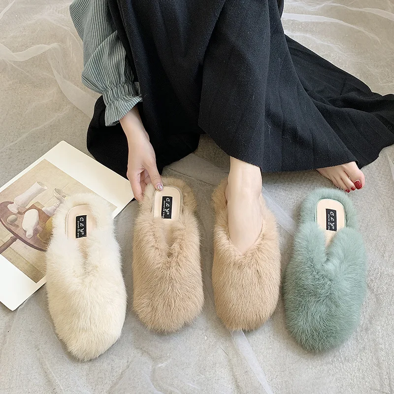 

Fashion Warm Faux Fur Fluffy Winter Plush Fuzzy Indoor Home Slippers for Women