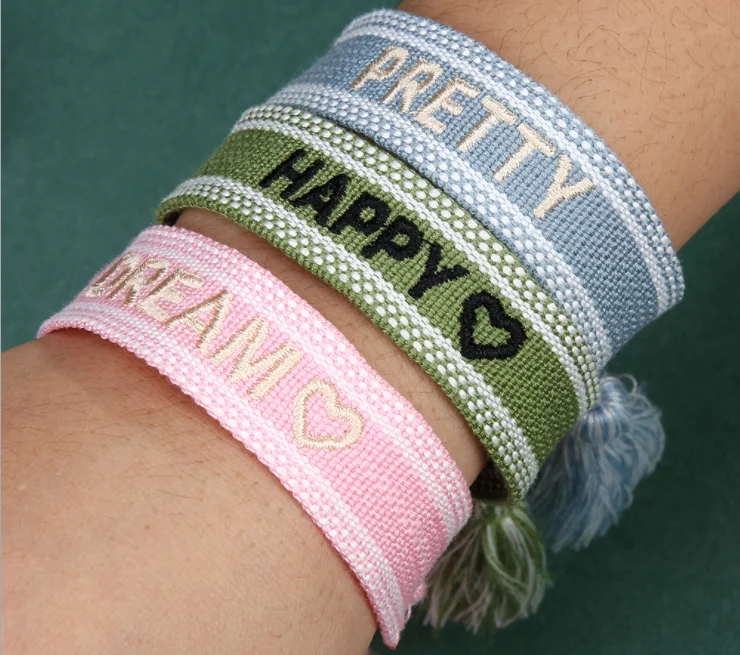 

Embroidery letter LOVE DREAM HAPPY Wrist bands bracelets hot inspiration letter string woven bracelets Friendship Bracelet gifts