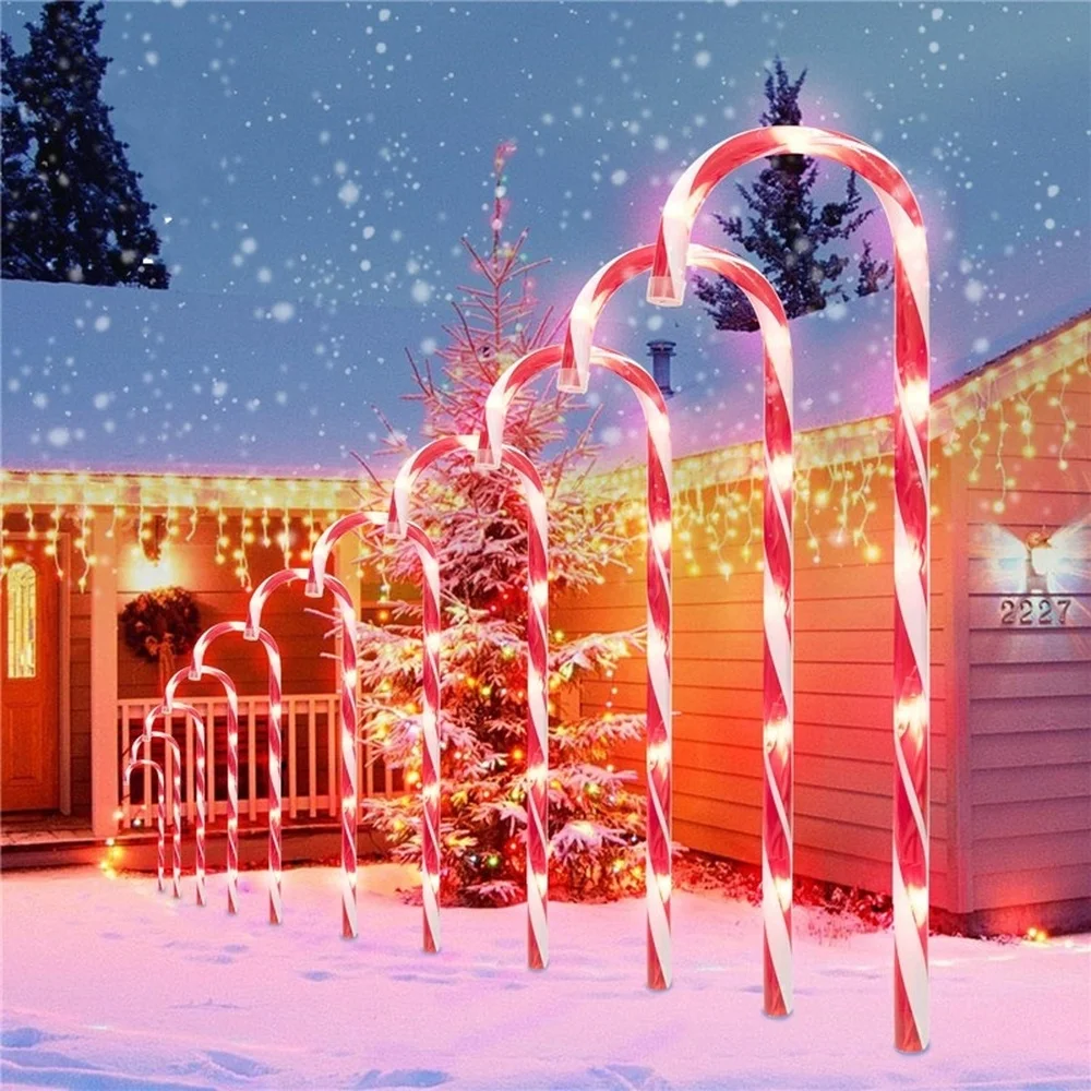 10 Pcs Christmas Lights Pathway Candy Cane Walkway Light Usb Powered Street Lamp Outdoor Garden Yard New Year's Decoration Lamp