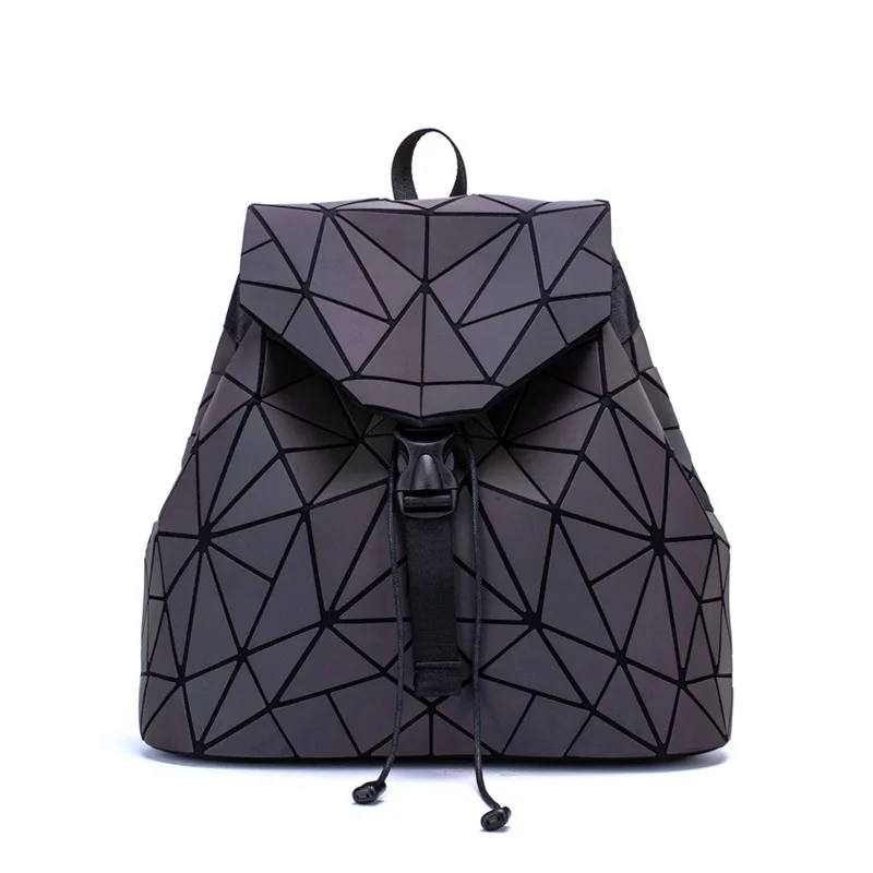 

Reflective Fabric Fluorescent Gradient Backpack Women Luminous Lattice Geometric Backpack, Blue,purple,red