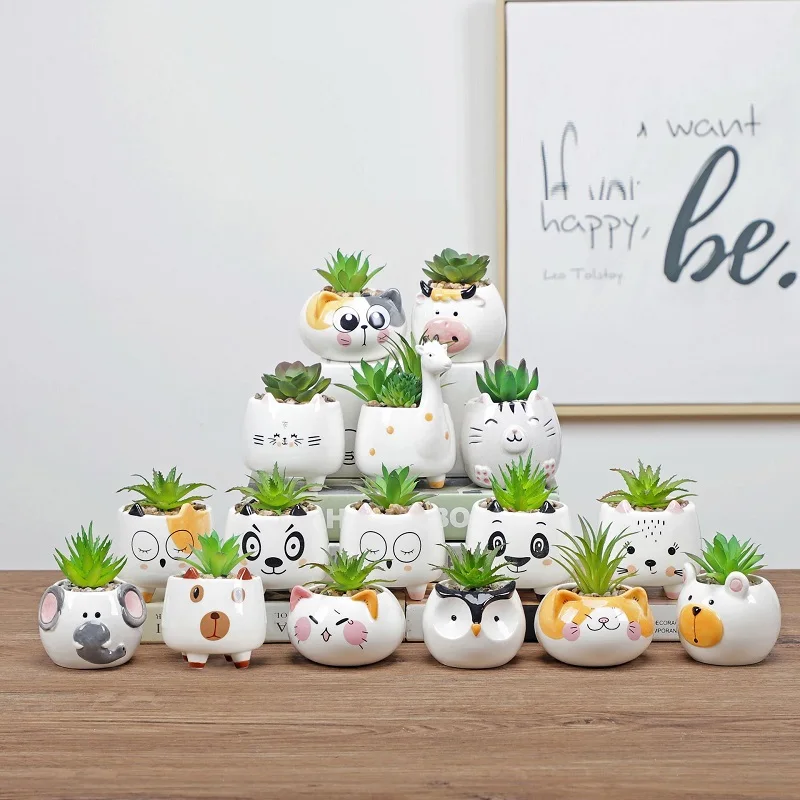 

Cute Animal Flower Pot Ceramic Vase Planter Desktop Ornaments Home Decor Garden Pot Succulent Plant Pot