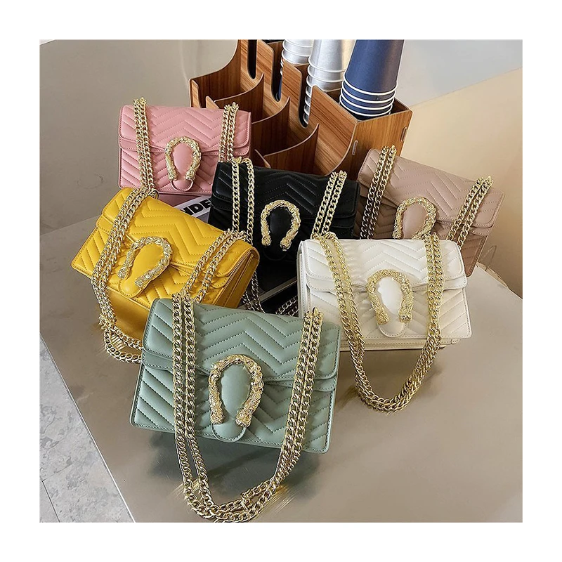 

Wholesale Fashion PU Leather Women Chains Handbag Golden Color Chain Shoulder Bag Lady Purse Crossbody Messenger Bag