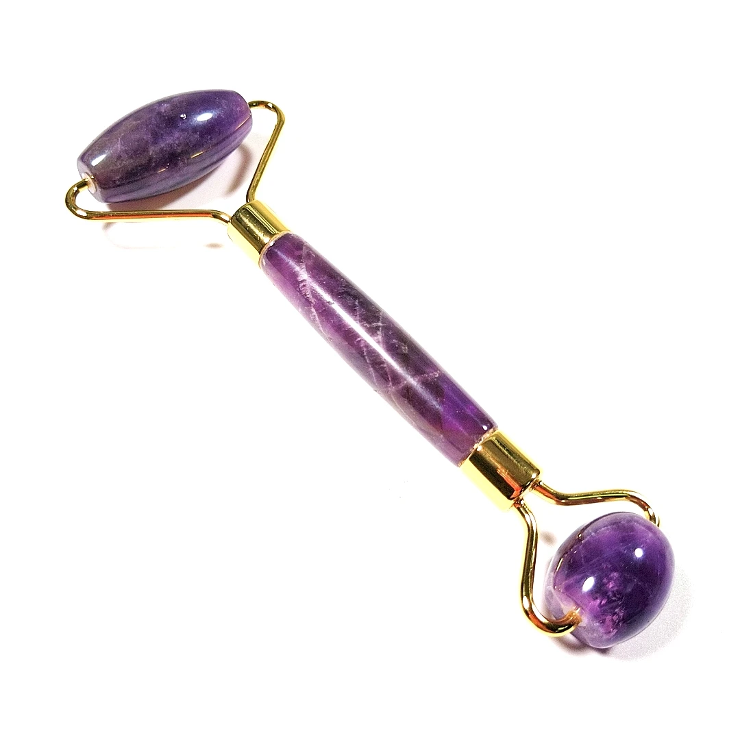 

Customized label Jade face roller 100% genuine amethyst quartz facial roller wireless face massager points onament