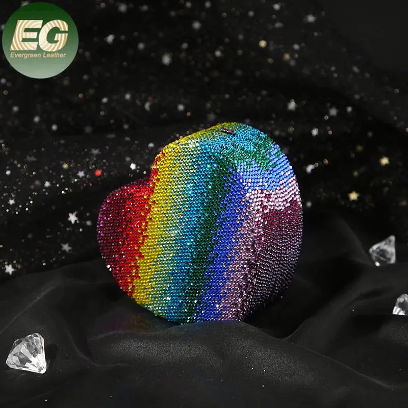 

LEB1330 Multi-colored rainbow diamond purses crystal bridal women clutch bags colorful wedding party heart shaped evening bag