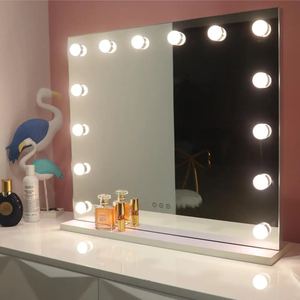 

Cost-effective White metal frame 3 colors led bulbs makeup hollywood vanity mirror