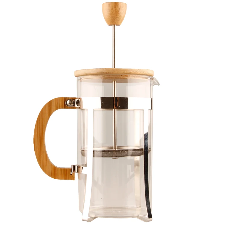 

27oz French Press Coffee/Tea Press Milk Frother with 18/8 Stainless Steel Filter High Borosilica Carafe Durable Bamboo Hand, Clear