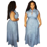 

2020 Turkey summer sleeveless plus size washed button denim dress women