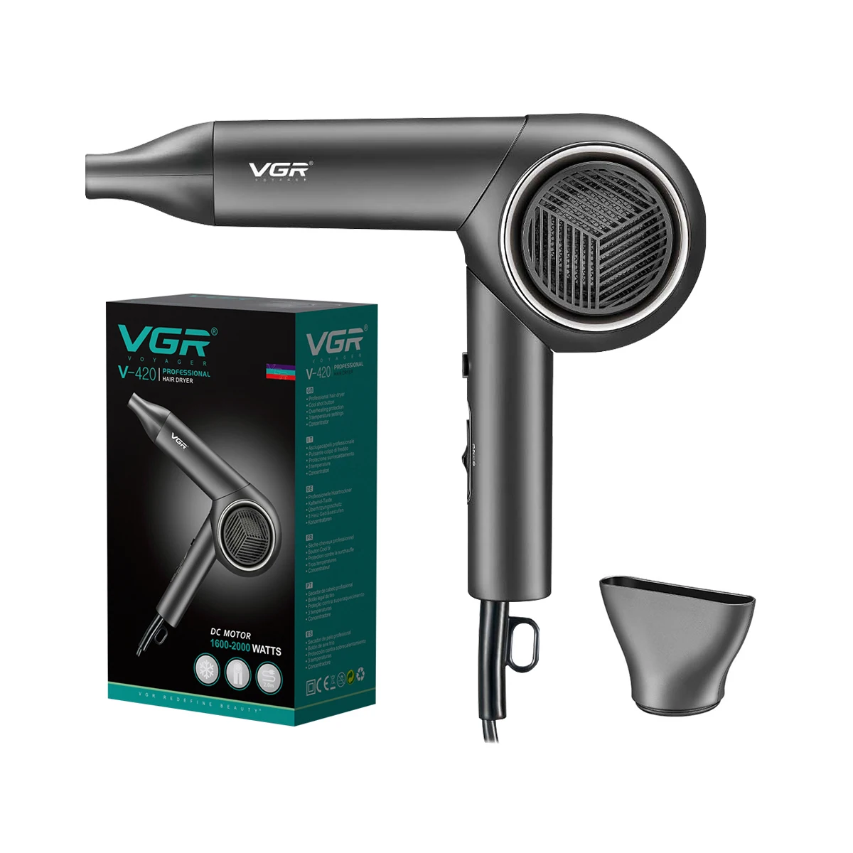 

VGR V-420 1600-2000W Powerful Foldable Electric Professional Travel Hair Dryer with Concentrator