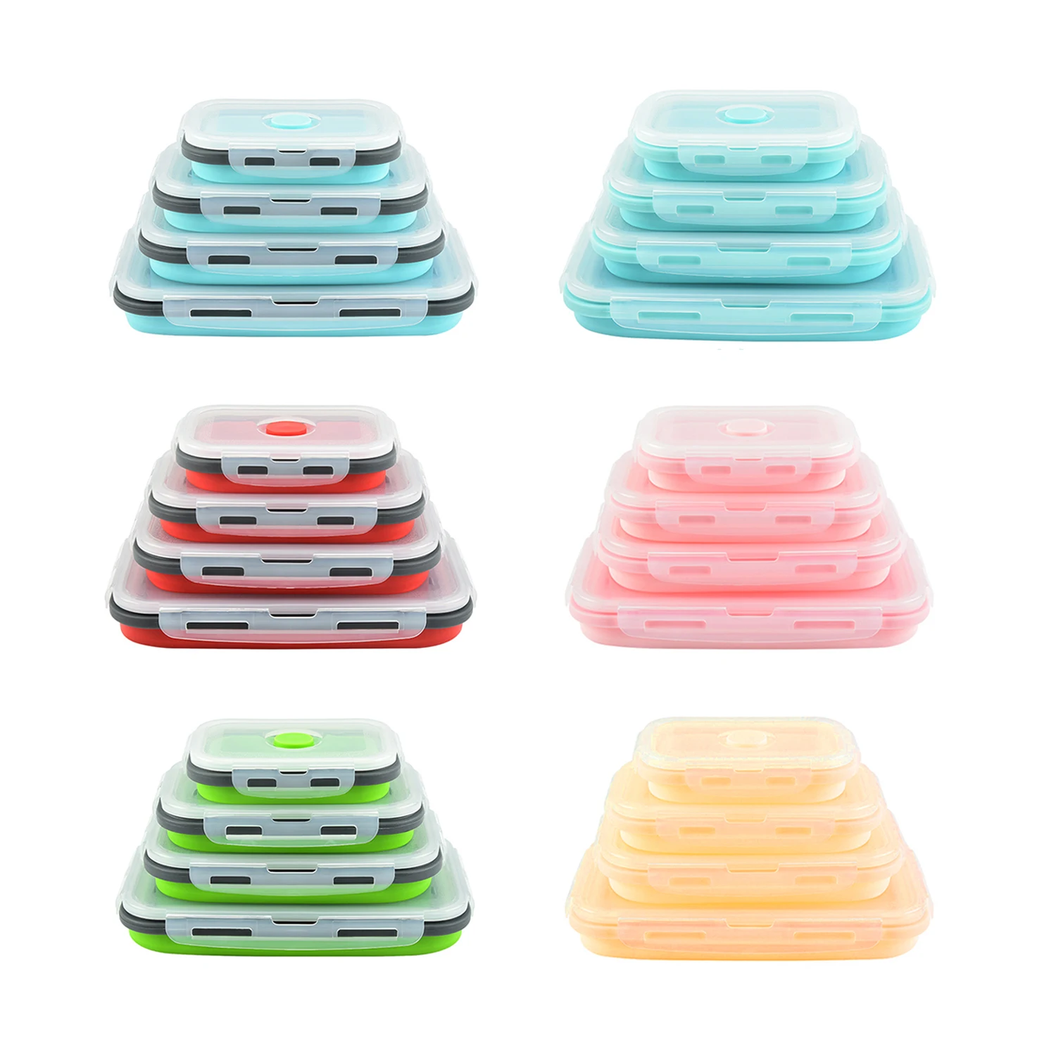 

Kids Bento Boxs Collapsible Airtight Food Storage Containers set Silicone Lunch Box