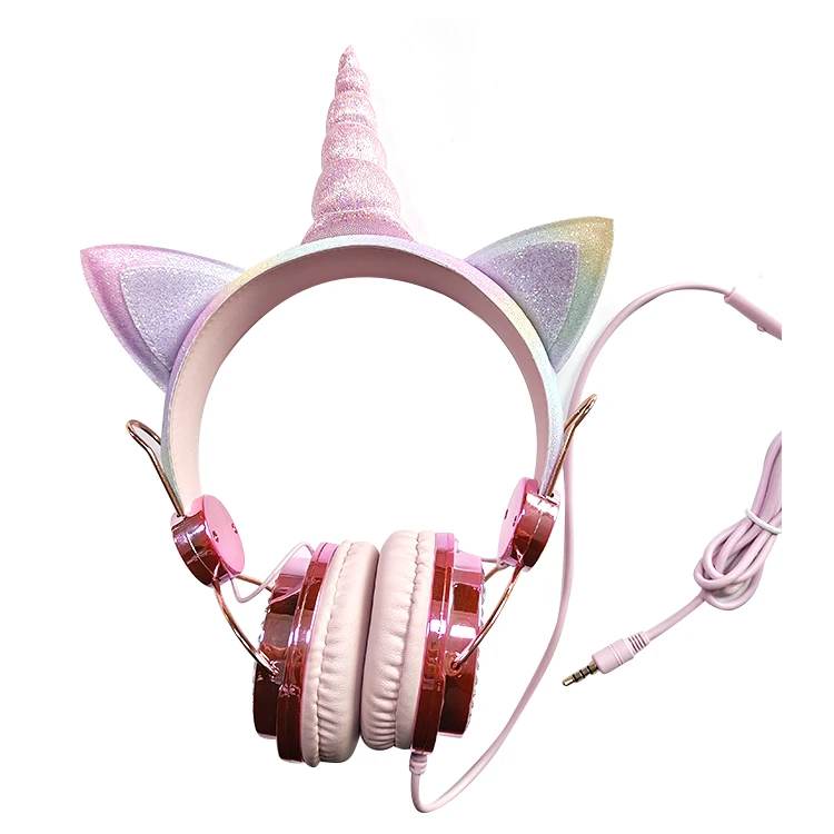

soft cotton Cute Children unicorn Headphones pink wired unicorn kids Headset Stereo Gaming Headset