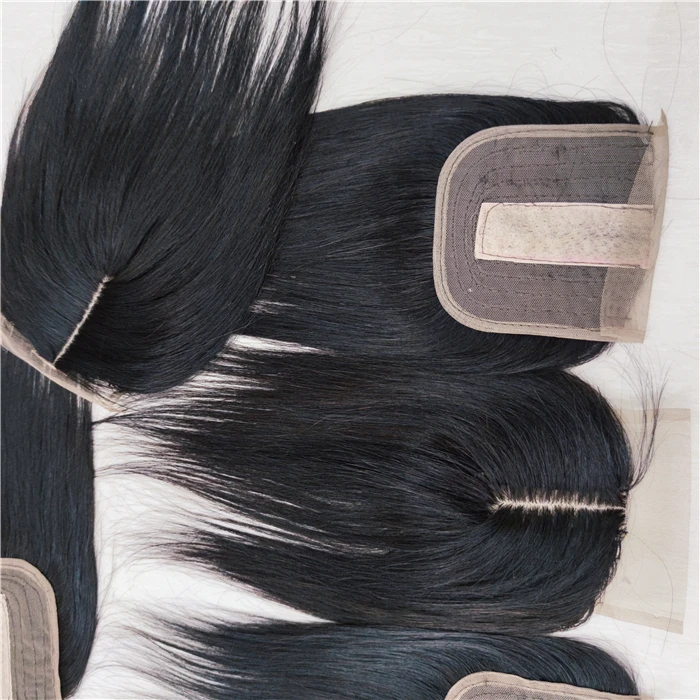 

Letsfly Cheap price unprocessed hair wholesale silky straight invisible machine made silk base line 4x4 human hair closures