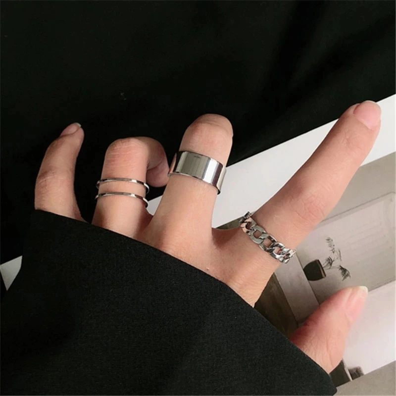 

Hiphop Rock Geometry Circular Punk Rings Set Opening Index Finger Accessories Buckle Joint Ring for Women Jewelry