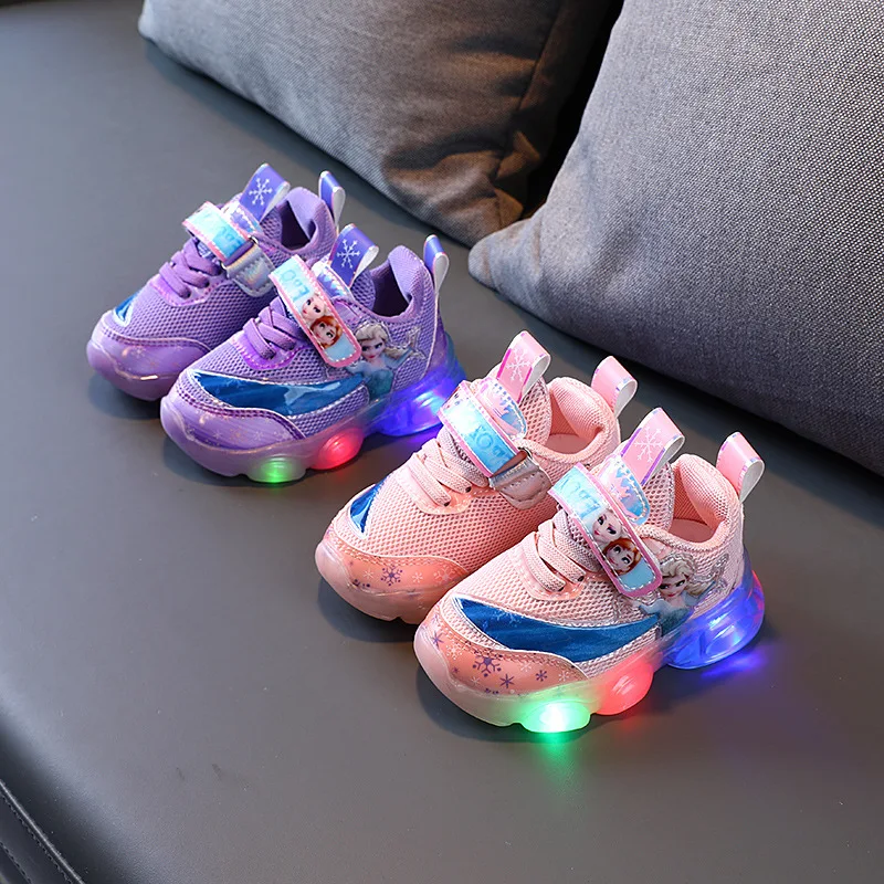 

Fall Kids Lighted Sneakers Pink Mesh Breathable Casual Led Sport Shoes Children's Sports Shoe With Light, As shown
