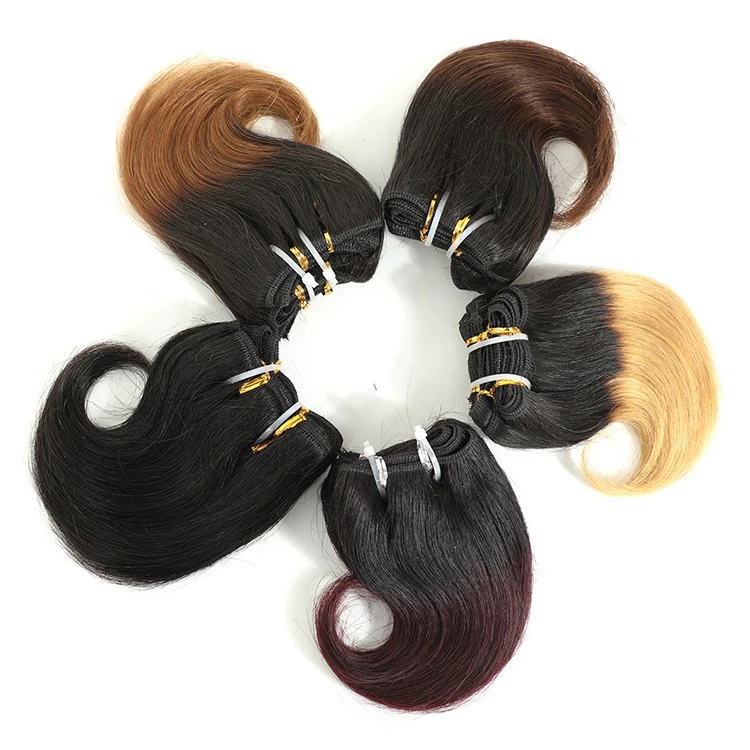 

Cheap Wholesale Short Hair Bundles Wig Hair Double Weft Natural Black Bone Straight Full Machine Made Bundles With CLosure