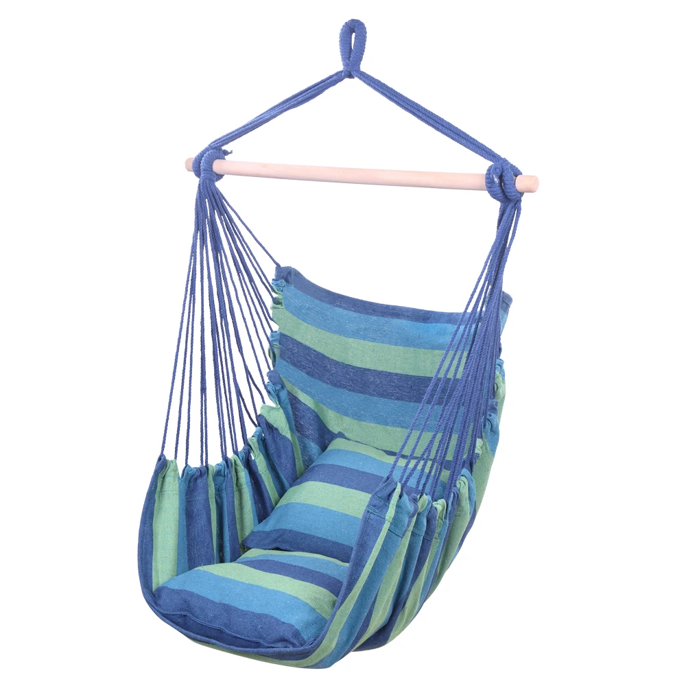 

Free Shipping Blue Cotton Canvas Hanging Rope Chair Hammock With Pillow