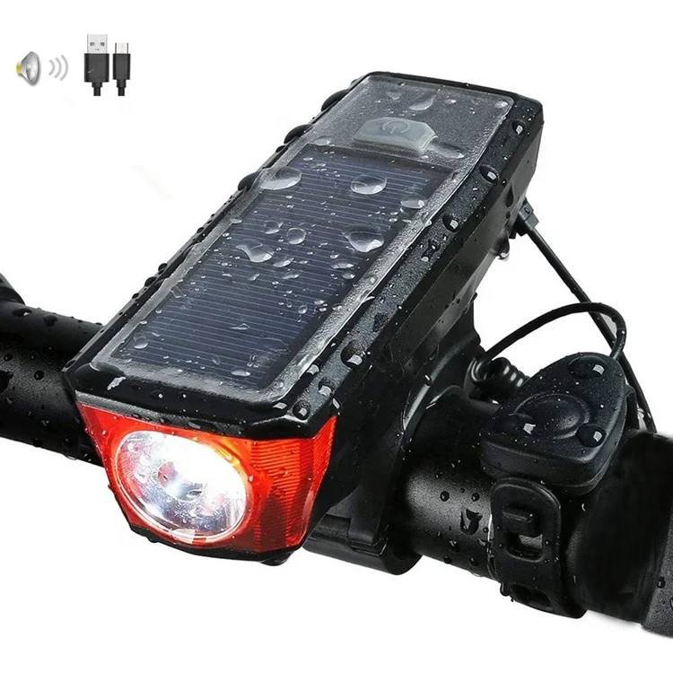 

Rechargeable Bicycle Headlight LED Front Flashlight Speaker Set Solar Powered Mountain Bike Light With Horn