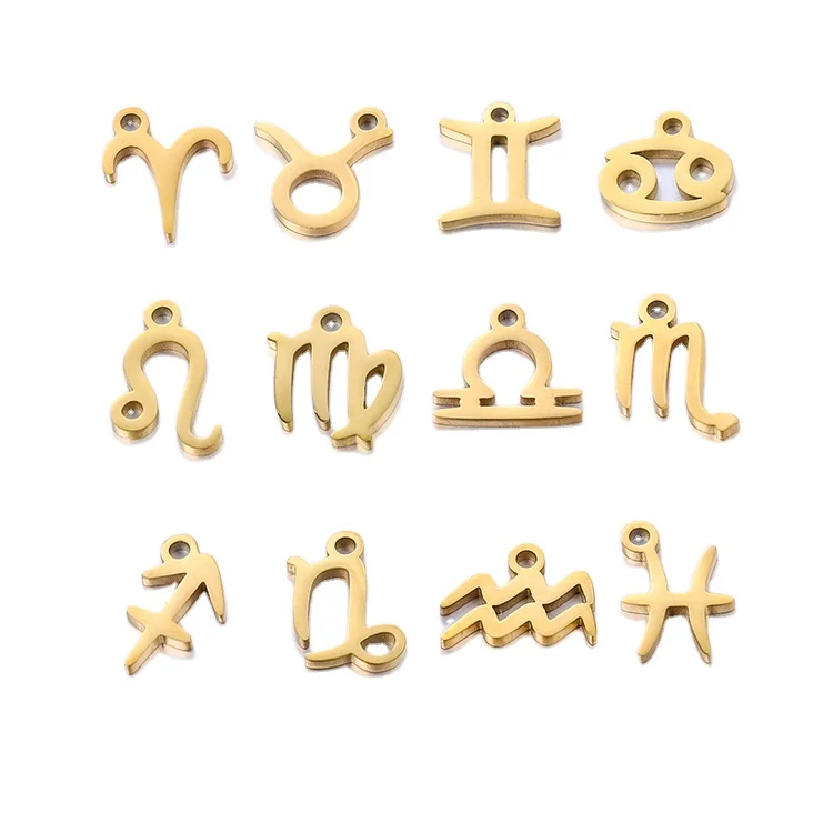 

K156 Wholesale 18K Gold Plated Stainless Steel Waterproof DIY Horoscope 12 Zodiac Sign Astrology Fashion Jewelry Pendants Charms