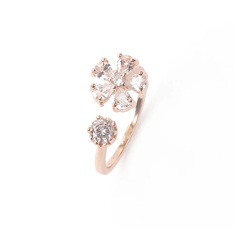 
Fashion jewelry charming Rose Gold Cubic Zirconia girls Flower Finger ring 