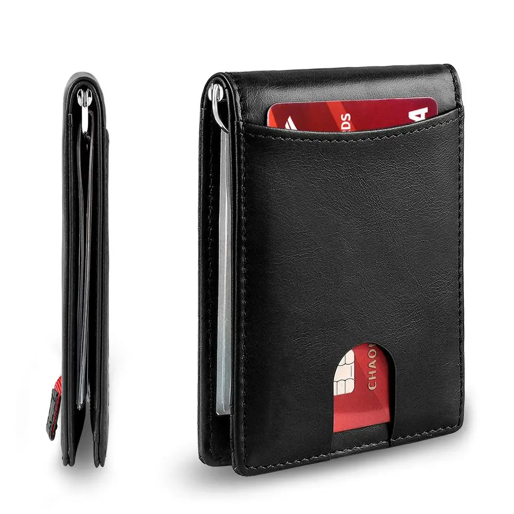 Модные Деньги Клип держатель кредитной карты стильный минималистский RFID Блокировка кожаный для мужчин тонкий кошелек