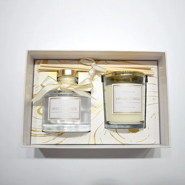 

Platinum gift box: 100ml round bottle reed diffuser+scented candle luxury gift set