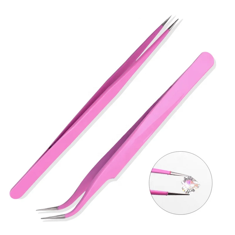 

Nail Art Acrylic Gel Picking Tool Rhinestone Pink Eyelash Tweezers Anti-static DIY hand cip Pink Tweezers