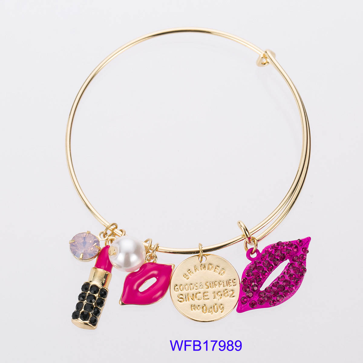 

Adjustable expandable wire two tone charm bangle Bracelet, Gold
