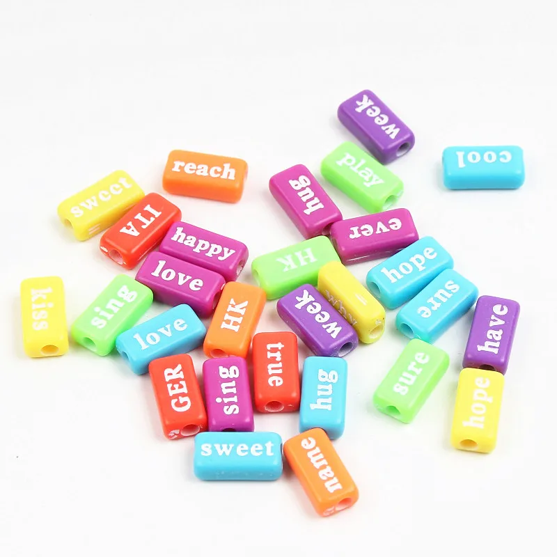 

New Fashion Mixed Colorful Base with Black Letter Acrylic Beads for Jewelry Making