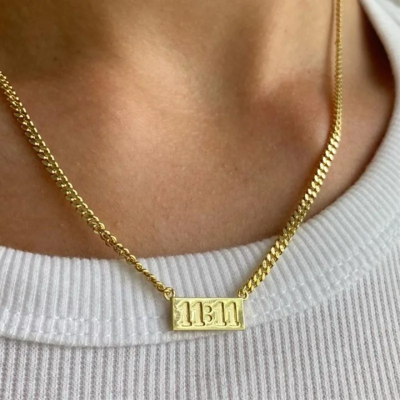 

18K Gold Plated Stainless Steel Jewelry Square Pendant Necklace Time 11:11 Necklace Accessories Tarnish Free Jewelry