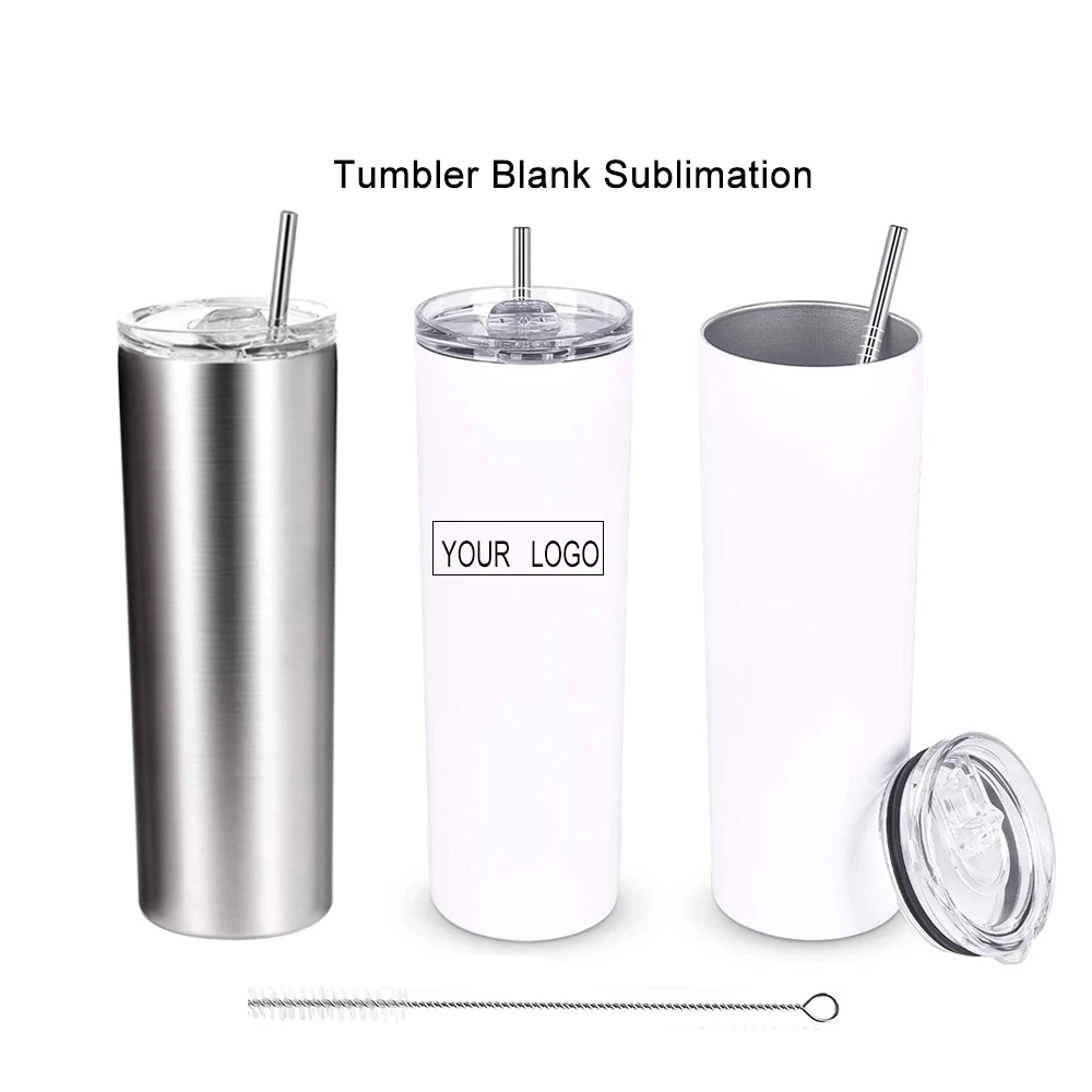 

Wholesale 20Oz White Blank Double Wall Stainless Steel Straight Wine Coffee Mugs Sublimation Tumblers With Lids Metal Straws