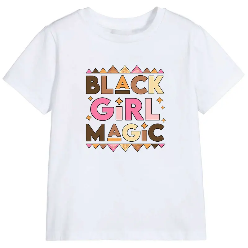 

2021 New Baby Girls Summer White t shirt Melanin Black Girl Magic kids blank shirts Soft Cotton Kids T Shirt
