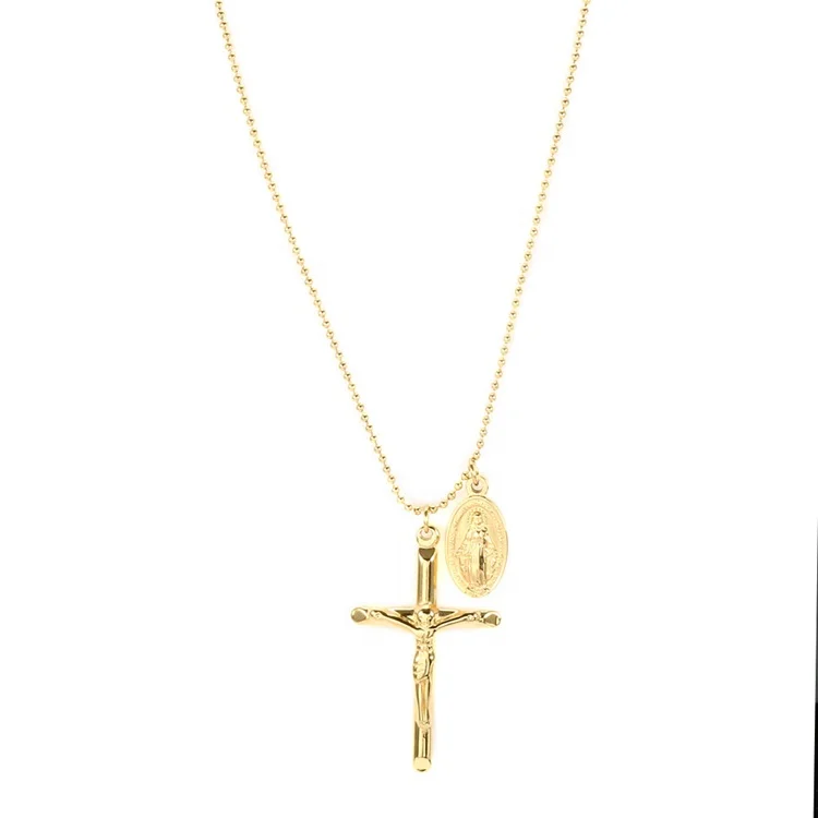 

High Quality Christian Jewelry Stainless Steel Gold Plated Crucifix Jesus Cross Pendant Necklace, Gold color