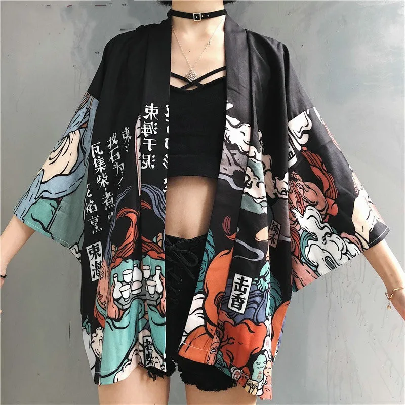 

2021 harajuku kawaii shirt Japanese streetwear outfit kimono cardigan female yukata Japan Style blouse, As pictures